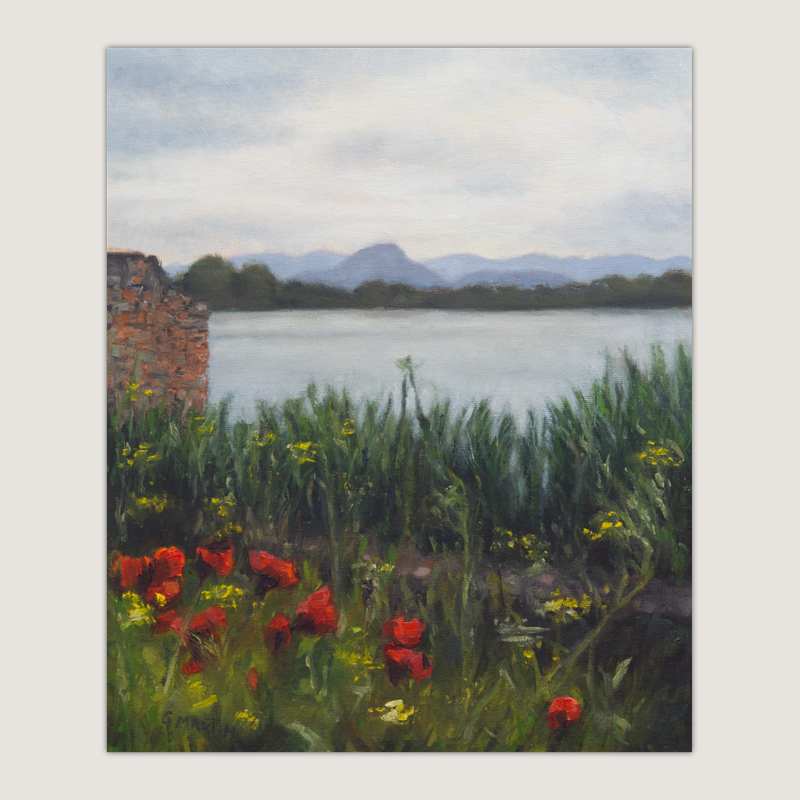 Italian Lake Frassino painting with poppies